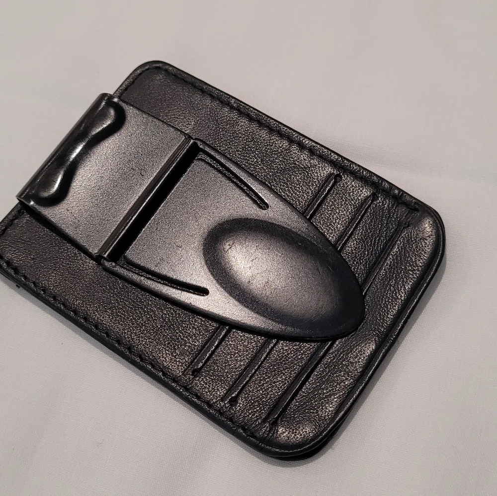 Black Leather Card & Momey Holder with Clip